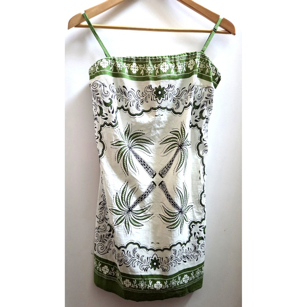 Reve de Soliel Dress S Vacay/Resort Palm Trees Strap Cotton Cream/Green Print - Picture 3 of 11